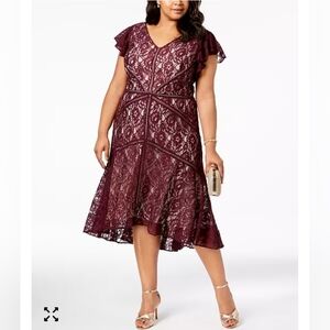Taylor V-neck Burgundy Lace Hi-low Hem Flutter Sleeve Dress Size 14